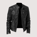 Men's Genuine Jacket with Stand Collar and Zip Pockets