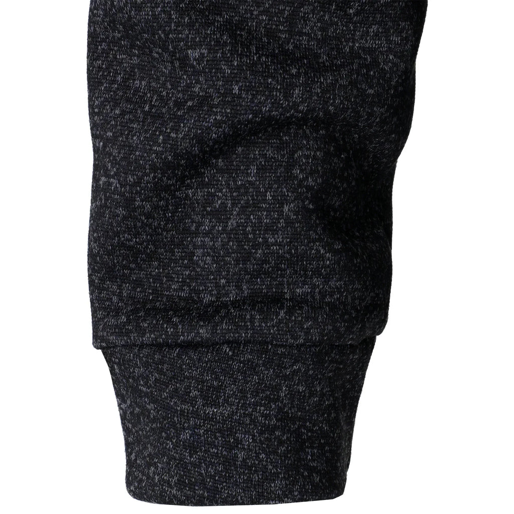 Men's Heathered Knit Sweater with Snap Placket and Elbow Patches