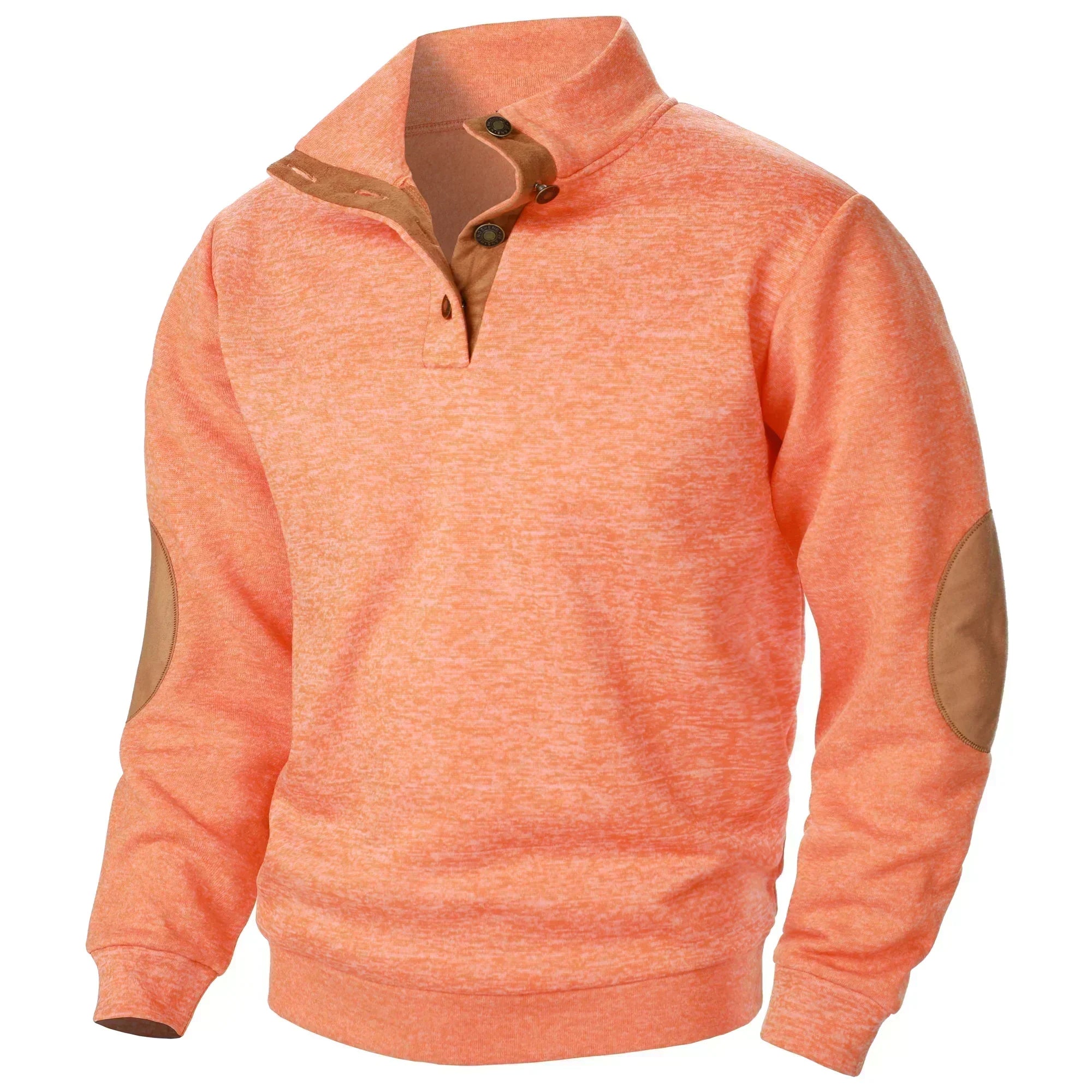Men's Heathered Knit Sweater with Snap Placket and Elbow Patches