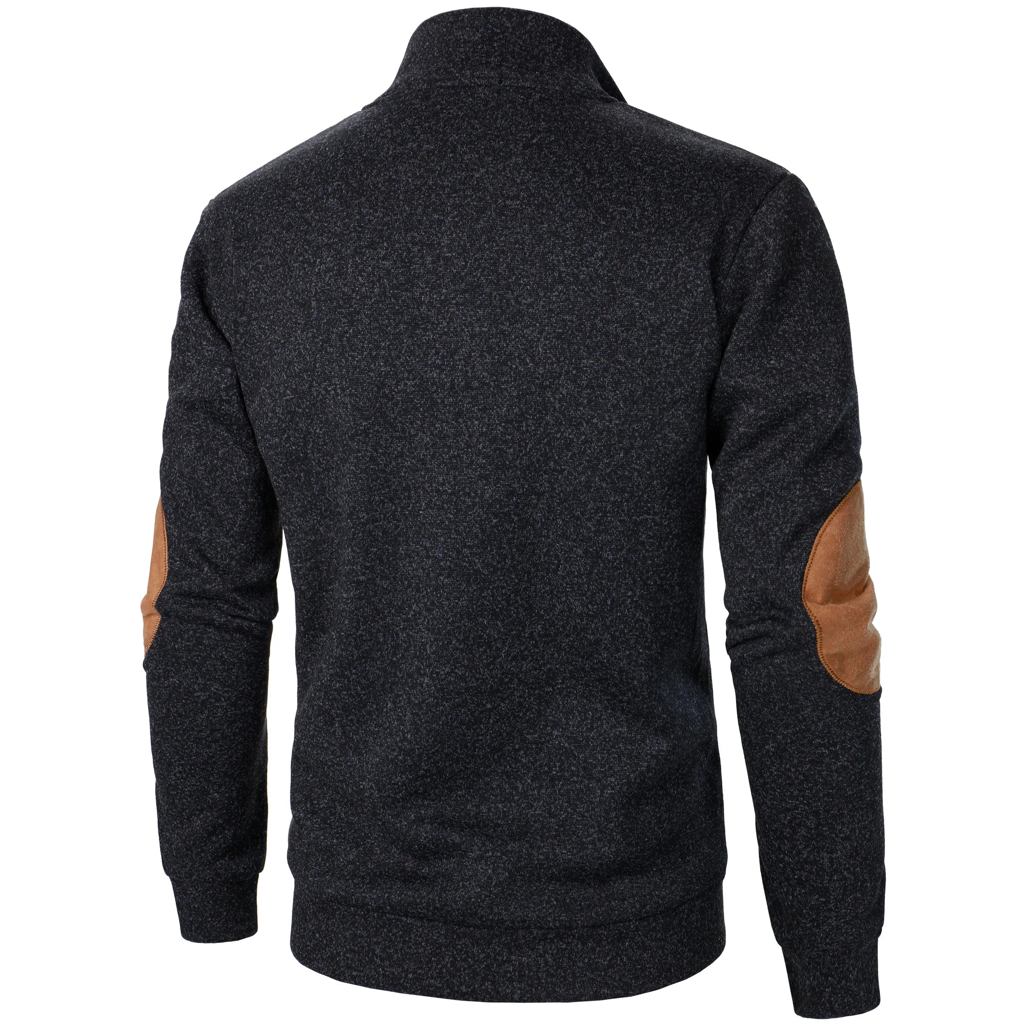 Men's Heathered Knit Sweater with Snap Placket and Elbow Patches