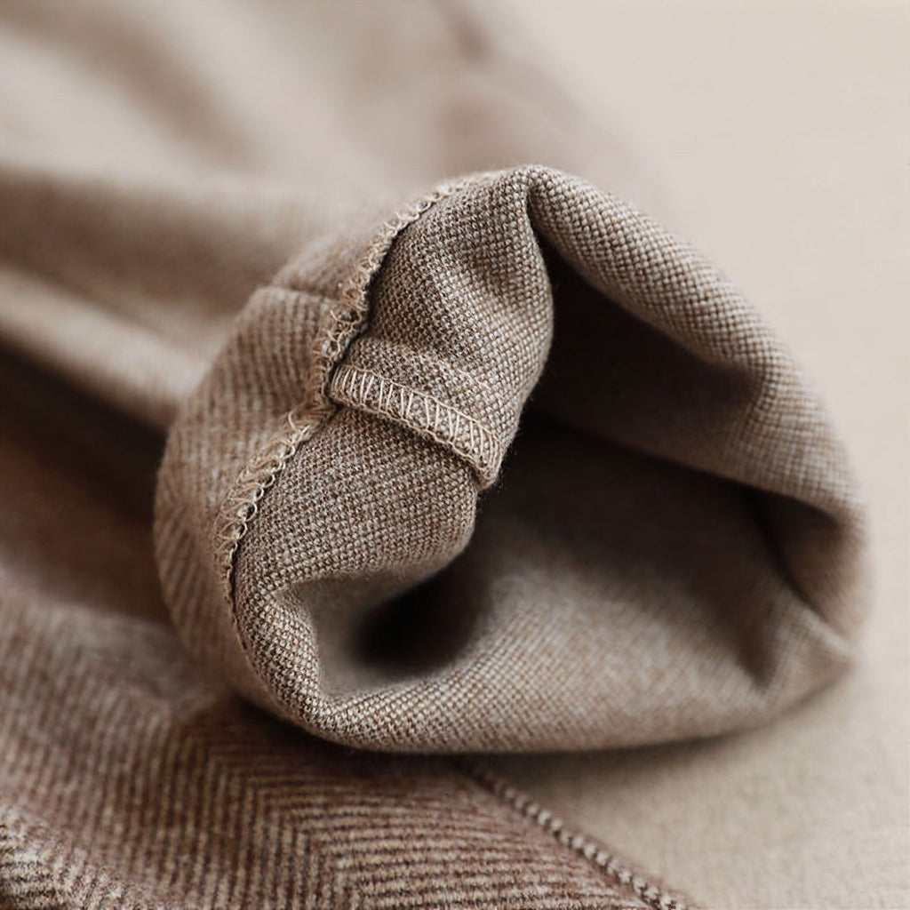 Men’s Herringbone Dress Pants with Front Pleats and Button-Tab Cuffs