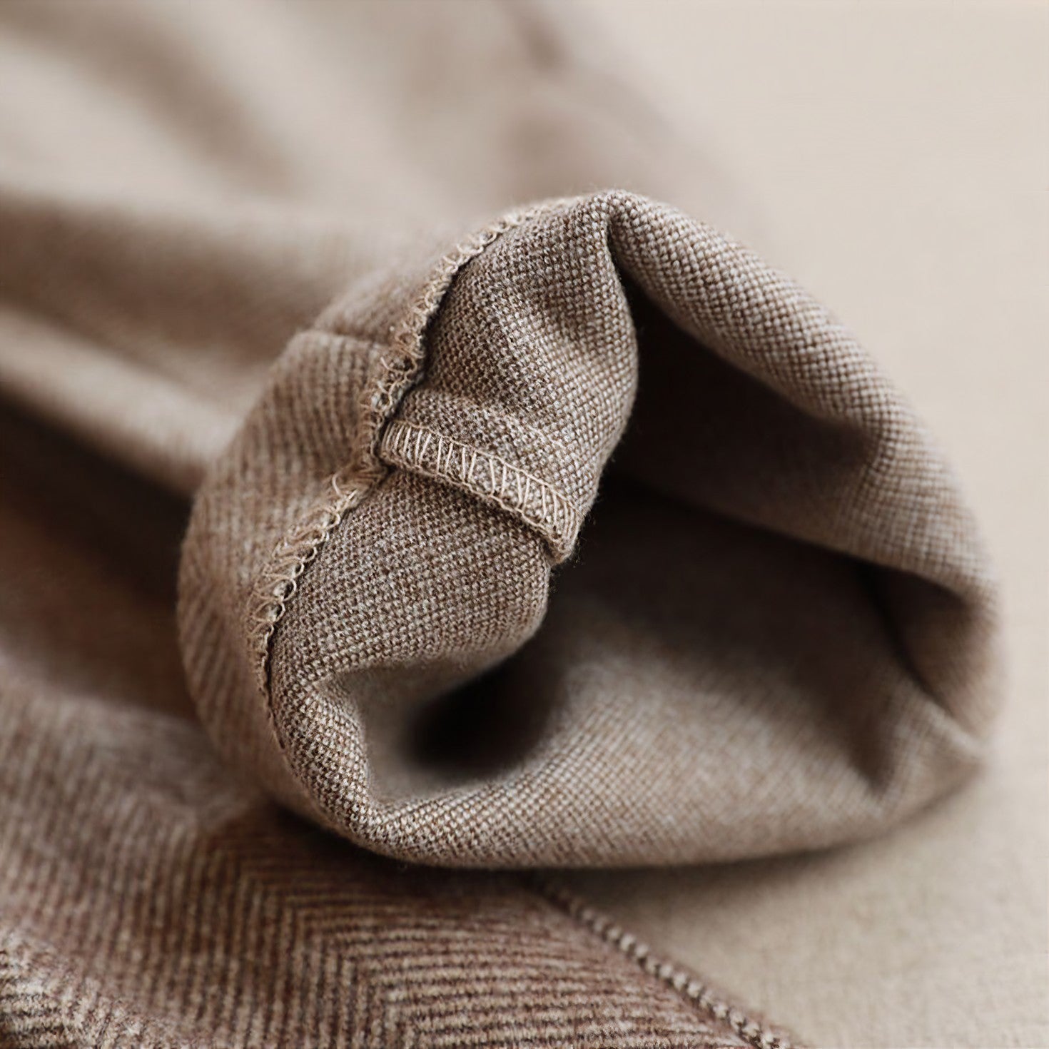 Men’s Herringbone Dress Pants with Front Pleats and Button-Tab Cuffs