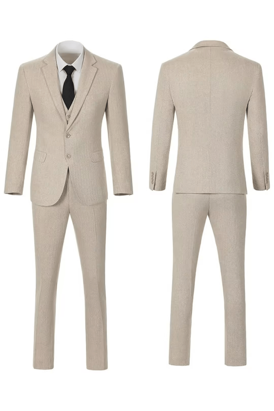 Men's Herringbone Woven Suit Set with Notched Lapel and Vest