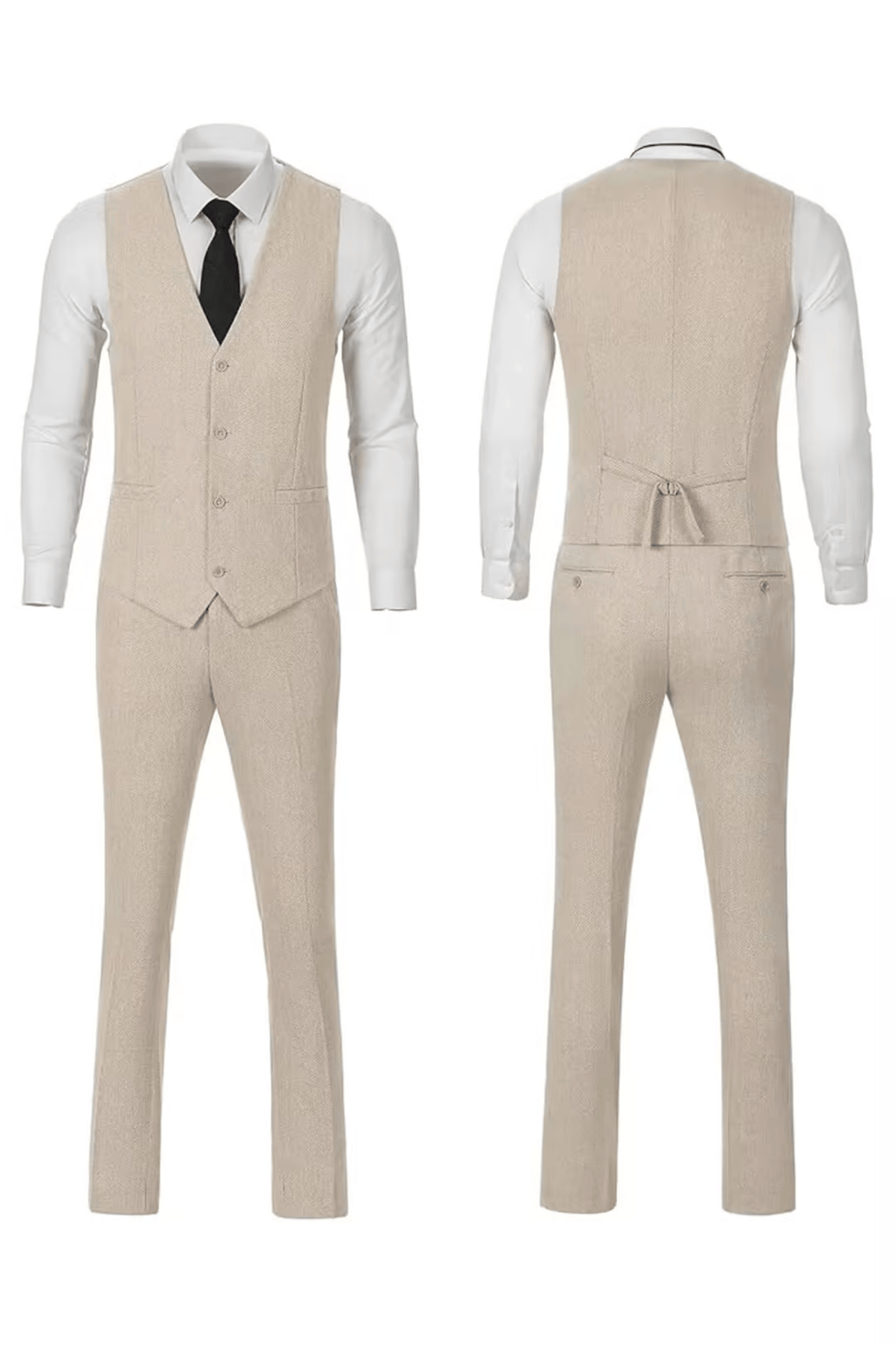 Men's Herringbone Woven Suit Set with Notched Lapel and Vest