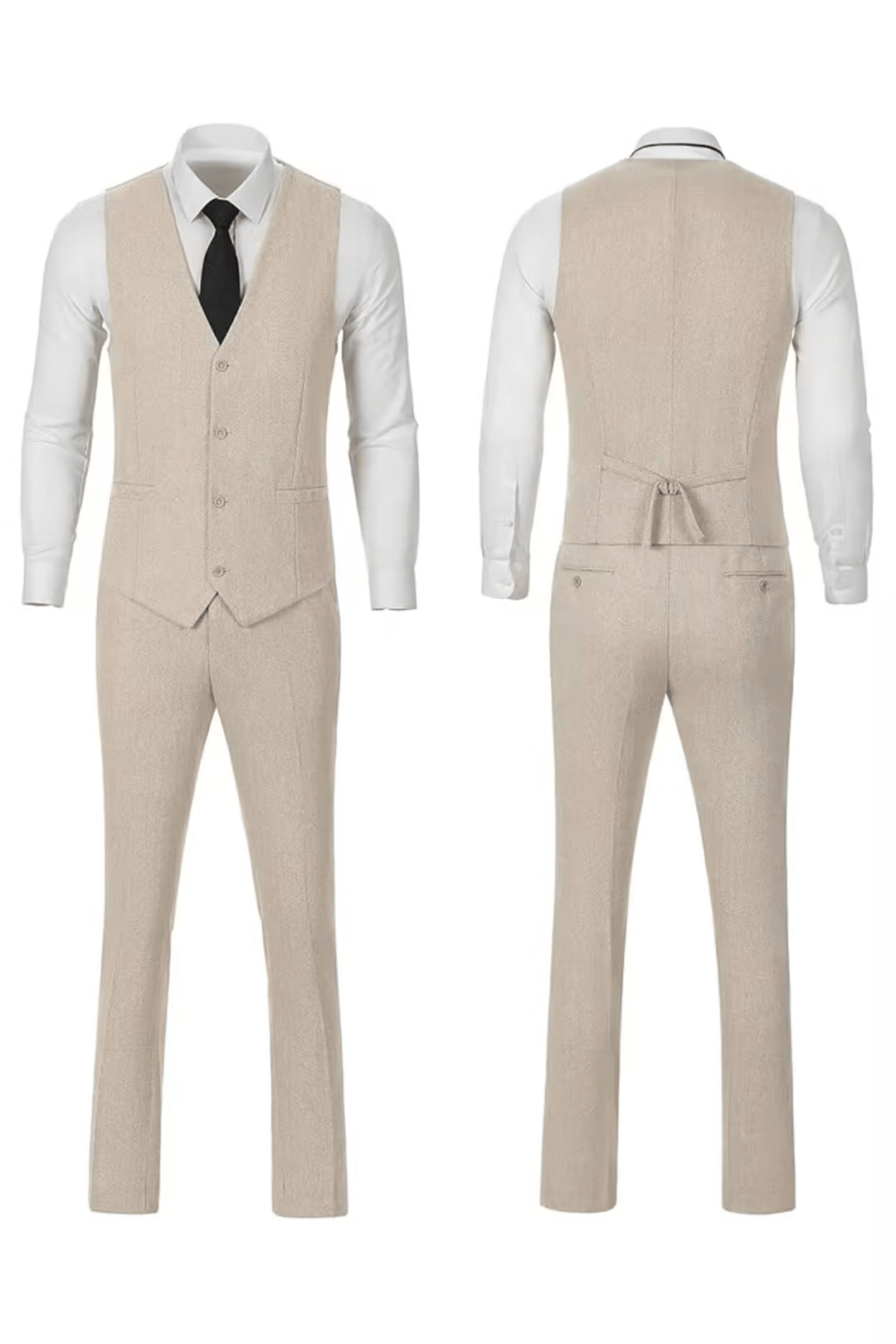 Men's Herringbone Woven Suit Set with Notched Lapel and Vest
