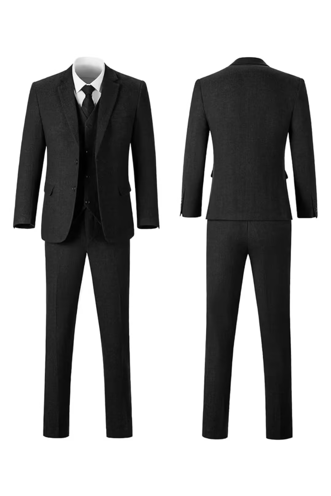 Men's Herringbone Woven Suit Set with Notched Lapel and Vest