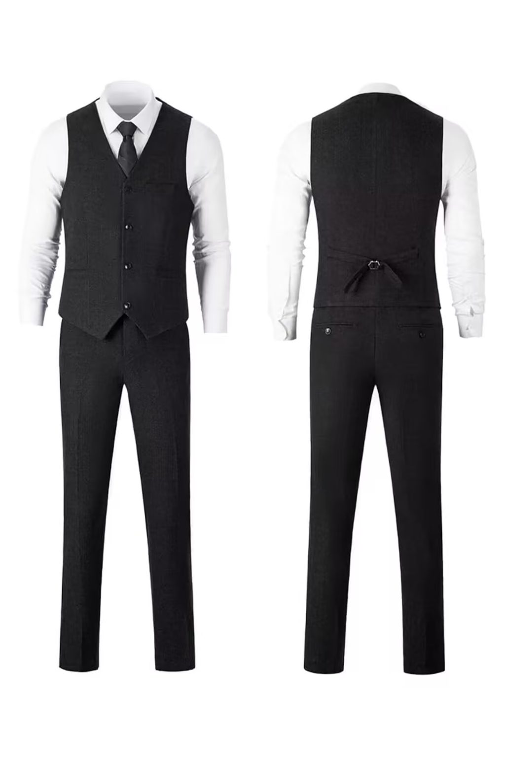 Men's Herringbone Woven Suit Set with Notched Lapel and Vest