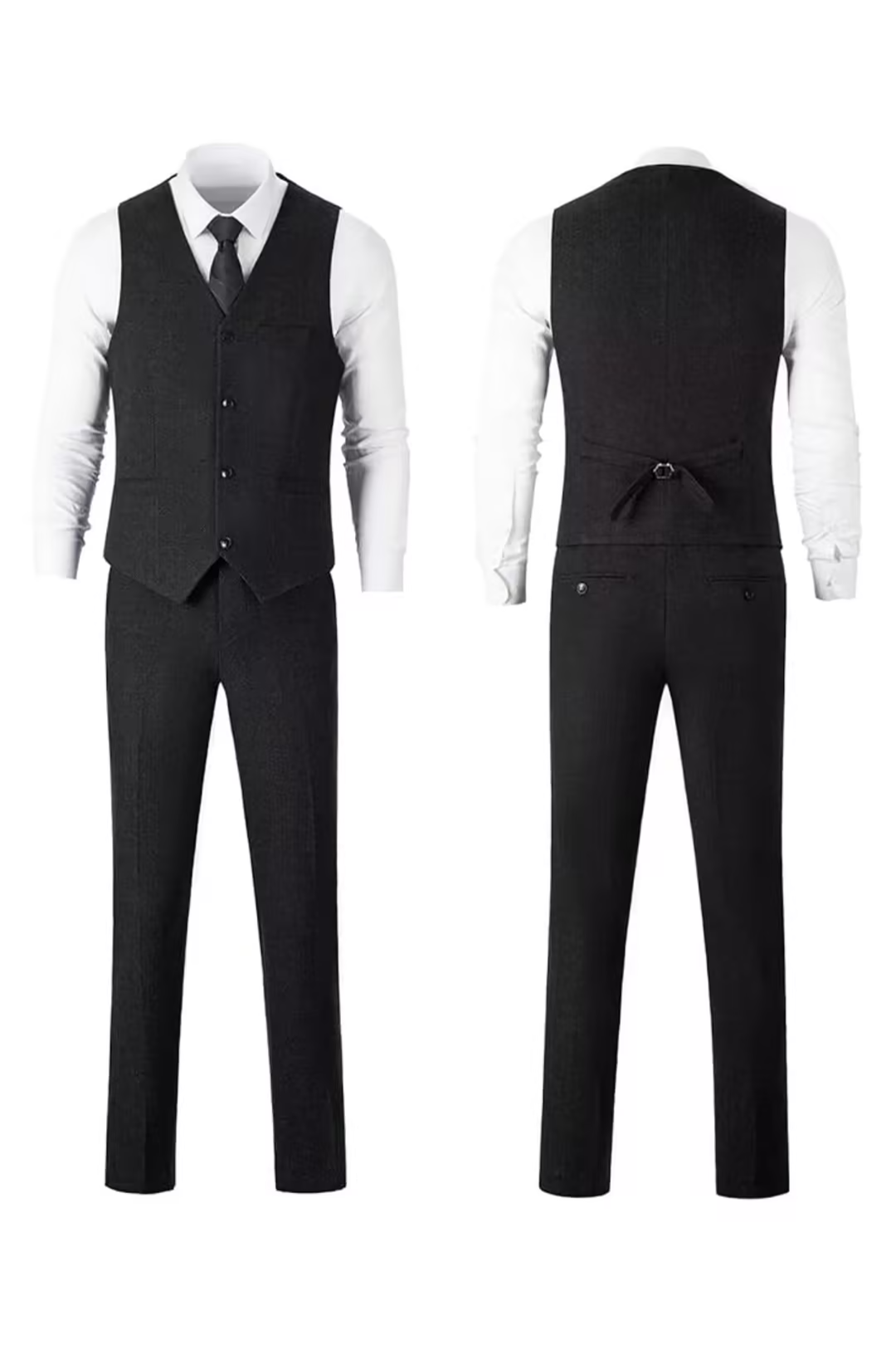 Men's Herringbone Woven Suit Set with Notched Lapel and Vest
