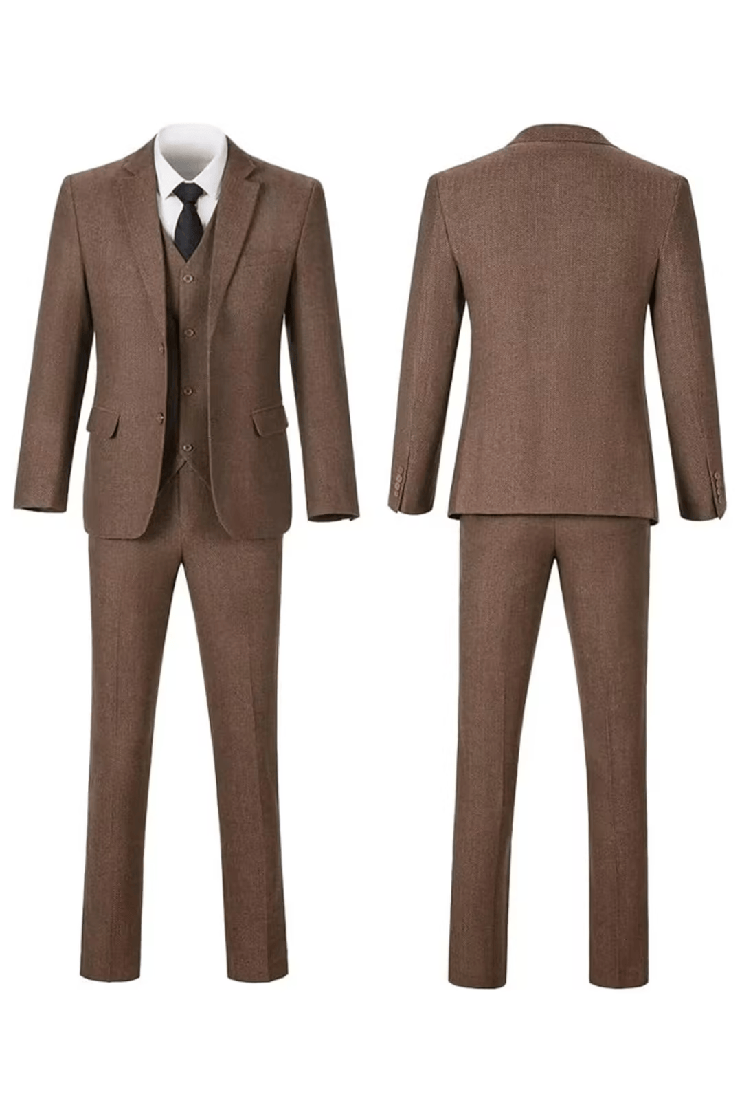 Men's Herringbone Woven Suit Set with Notched Lapel and Vest