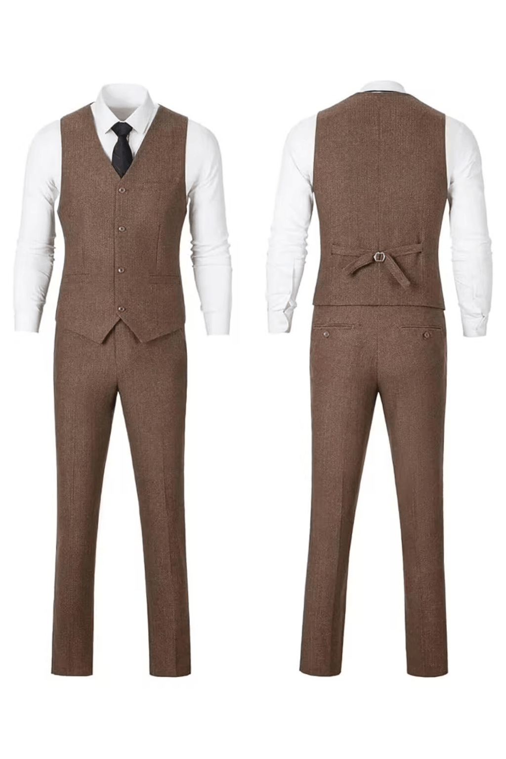Men's Herringbone Woven Suit Set with Notched Lapel and Vest