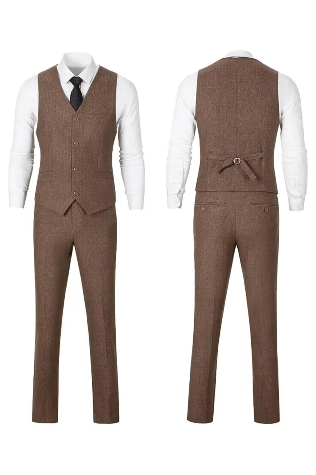 Men's Herringbone Woven Suit Set with Notched Lapel and Vest