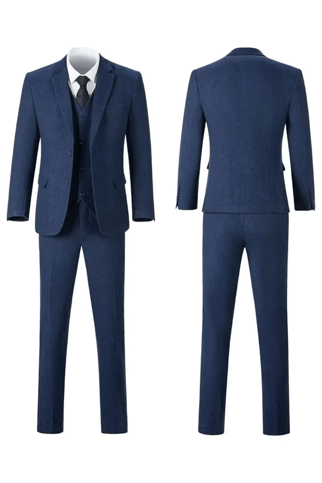 Men's Herringbone Woven Suit Set with Notched Lapel and Vest