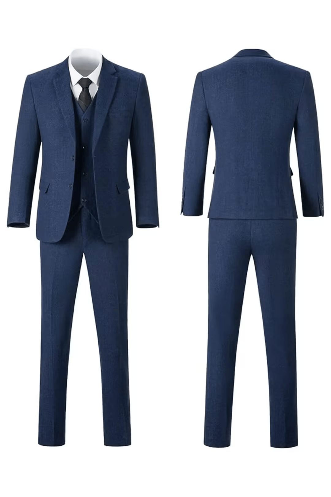 Men's Herringbone Woven Suit Set with Notched Lapel and Vest