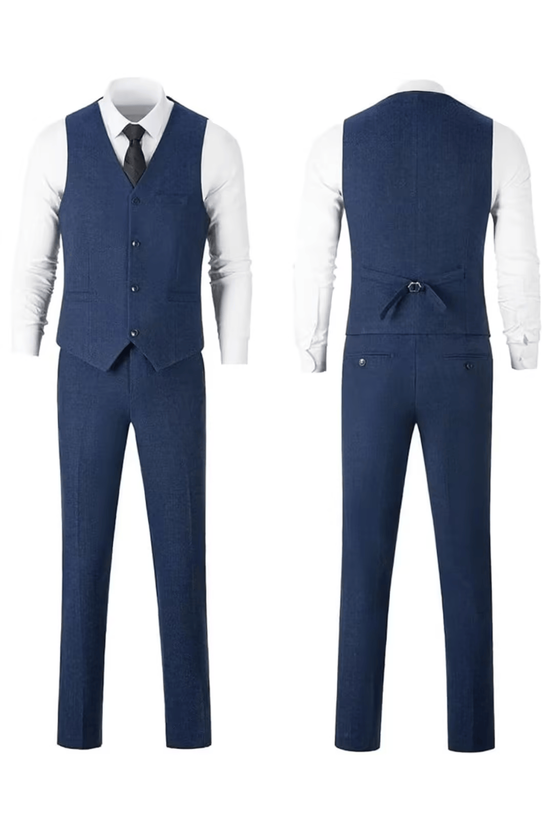 Men's Herringbone Woven Suit Set with Notched Lapel and Vest