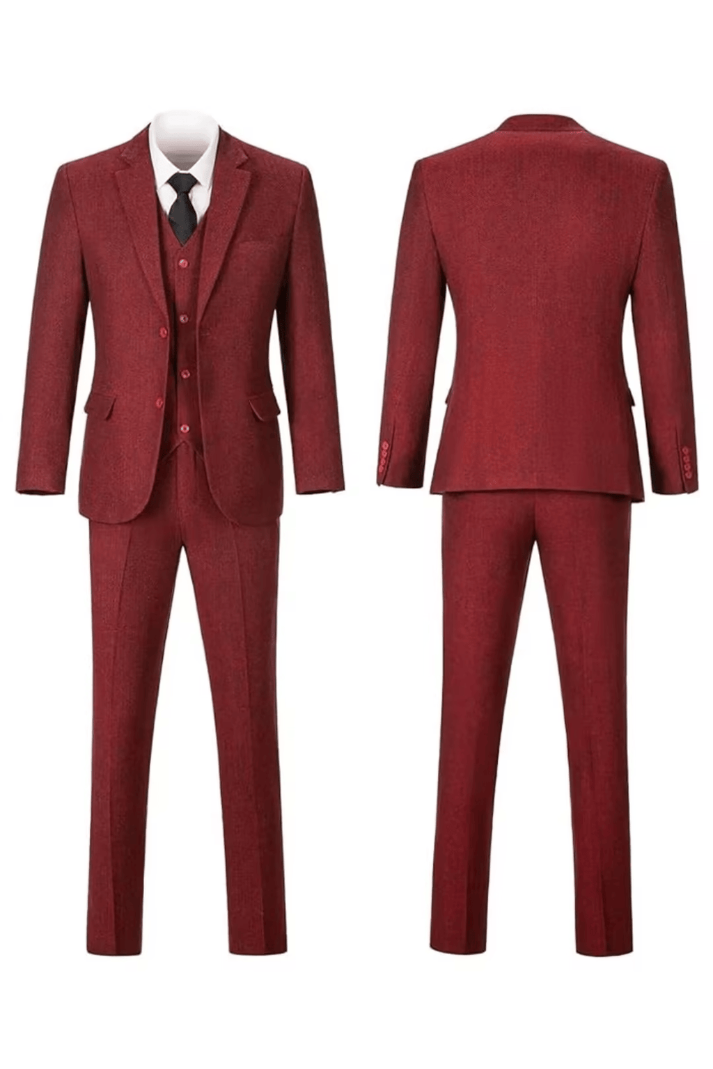 Men's Herringbone Woven Suit Set with Notched Lapel and Vest