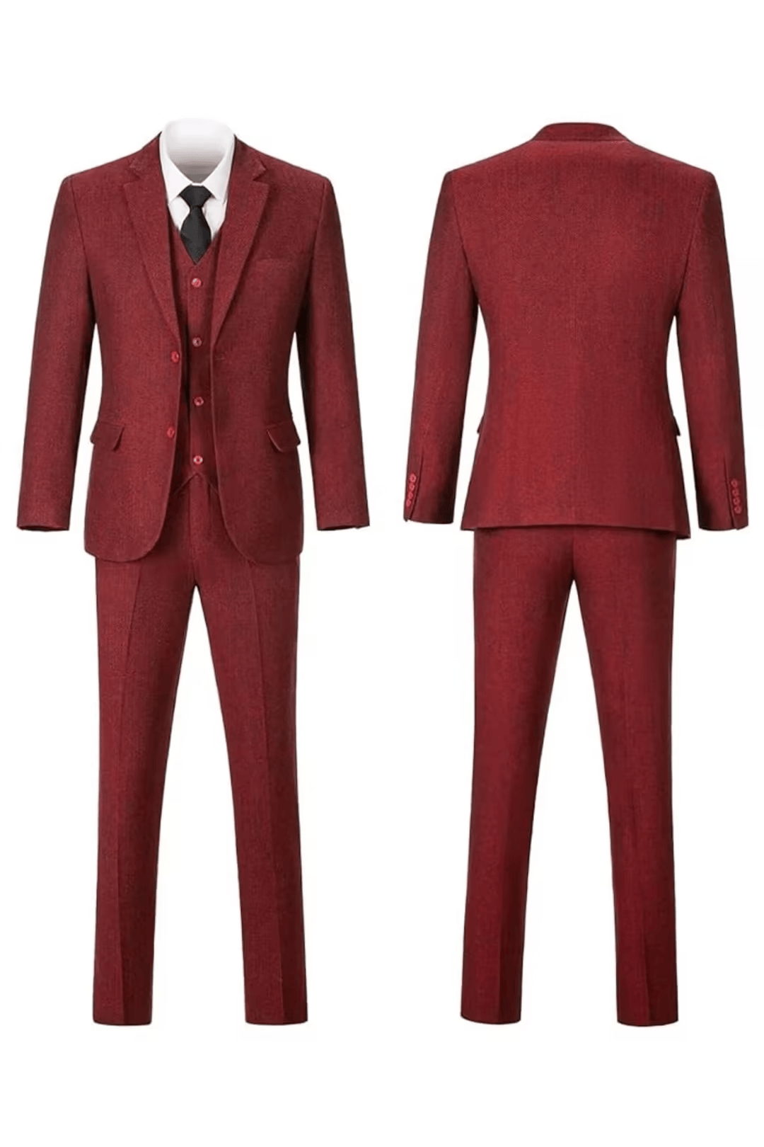 Men's Herringbone Woven Suit Set with Notched Lapel and Vest