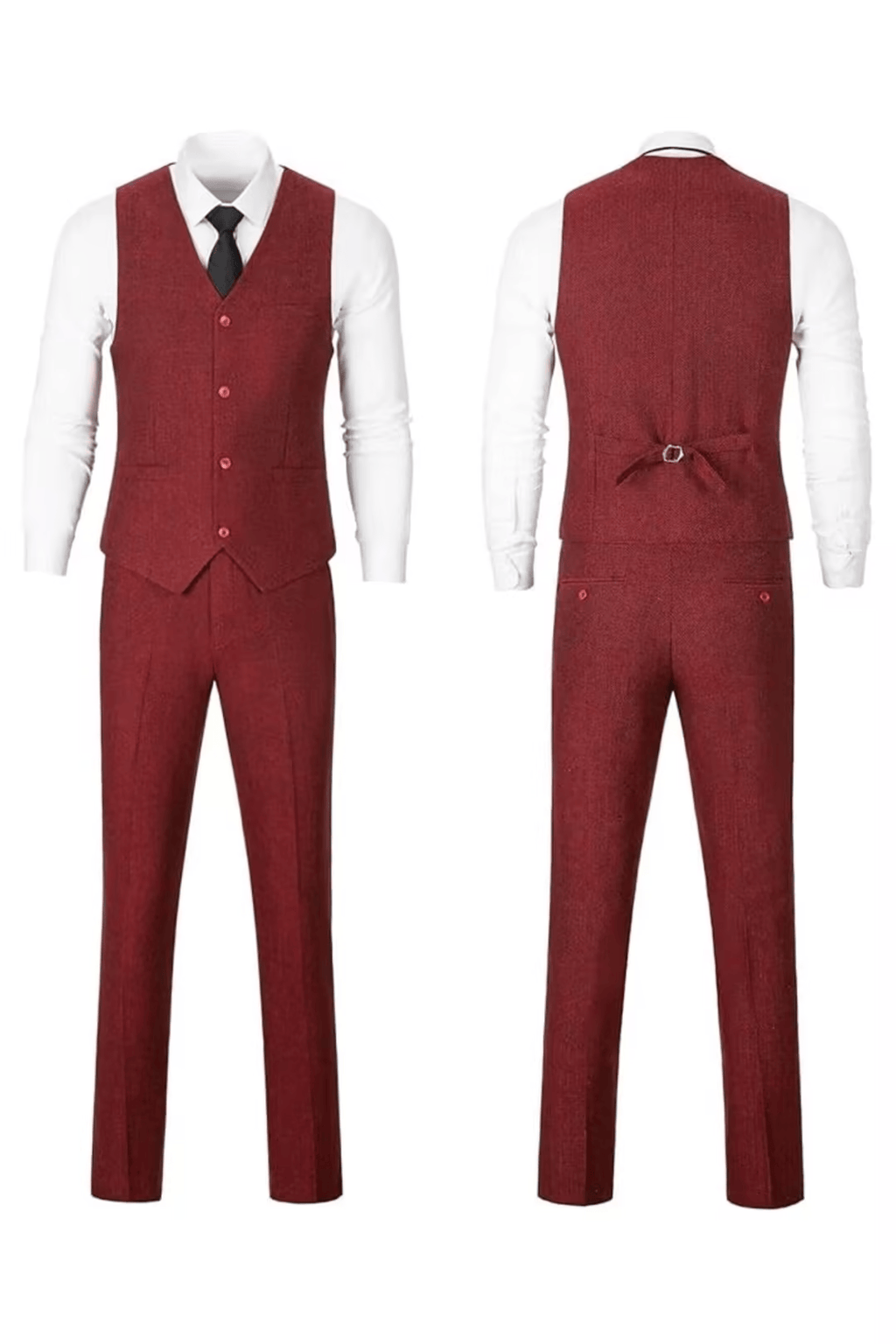 Men's Herringbone Woven Suit Set with Notched Lapel and Vest
