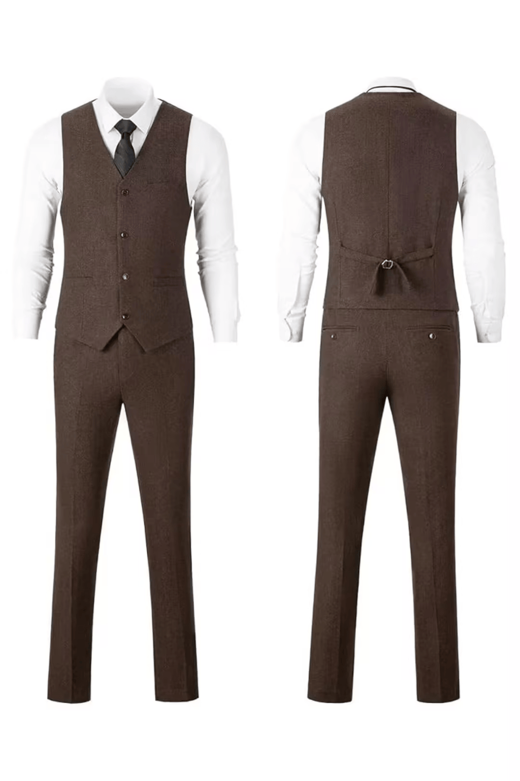 Men's Herringbone Woven Suit Set with Notched Lapel and Vest