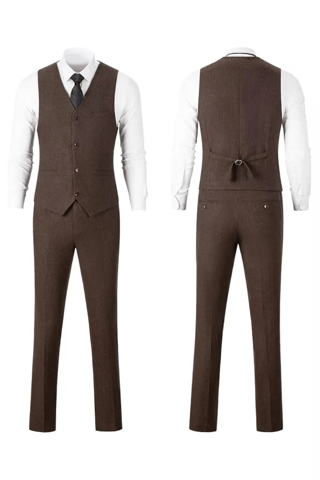 Men's Herringbone Woven Suit Set with Notched Lapel and Vest
