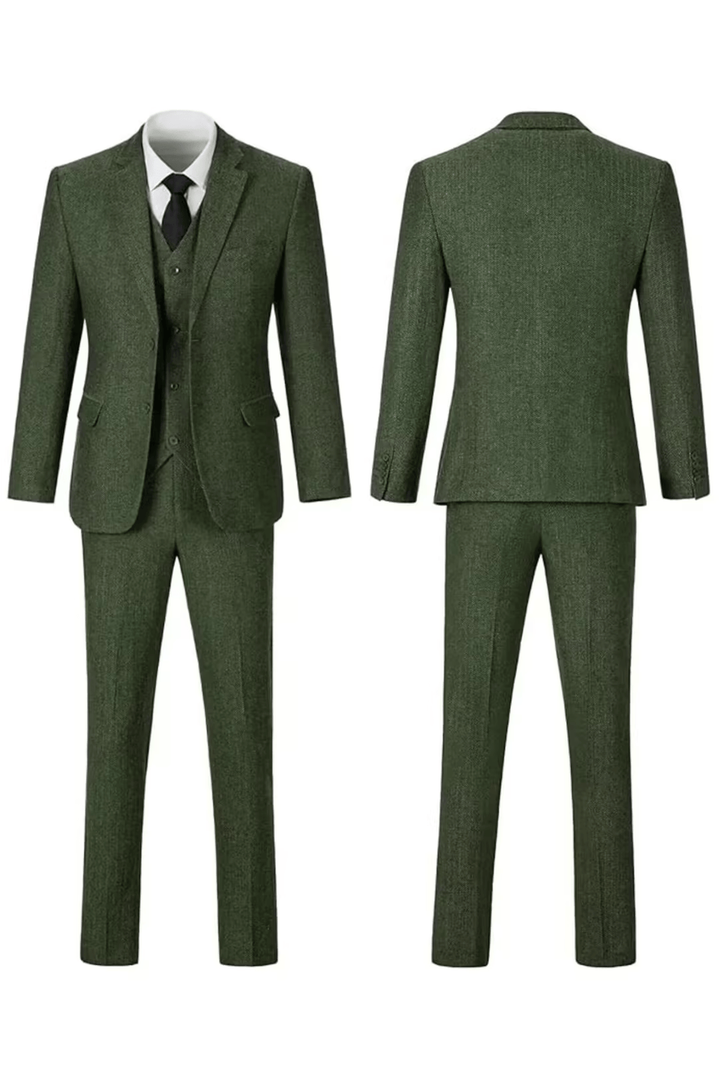 Men's Herringbone Woven Suit Set with Notched Lapel and Vest