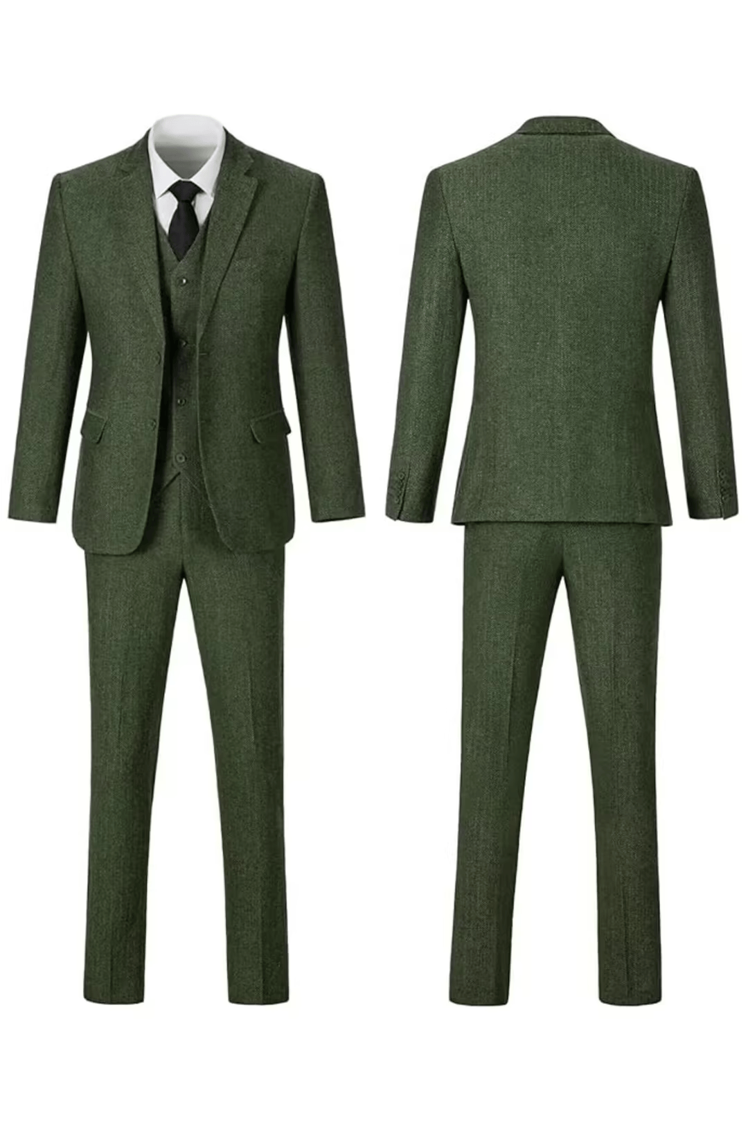 Men's Herringbone Woven Suit Set with Notched Lapel and Vest