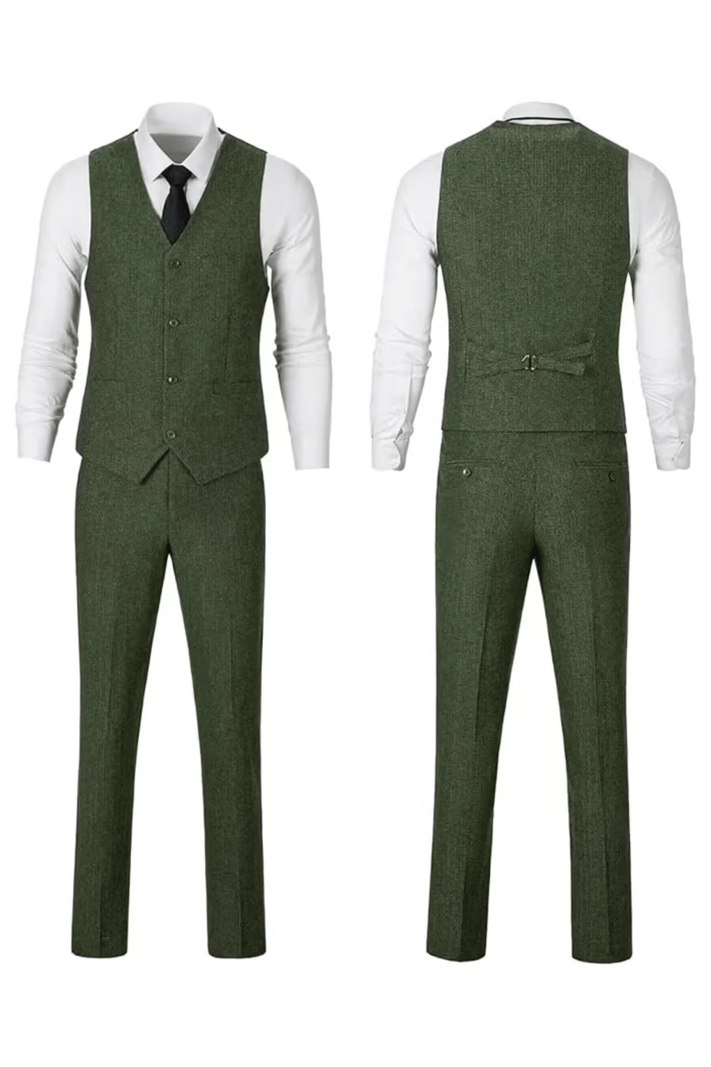 Men's Herringbone Woven Suit Set with Notched Lapel and Vest