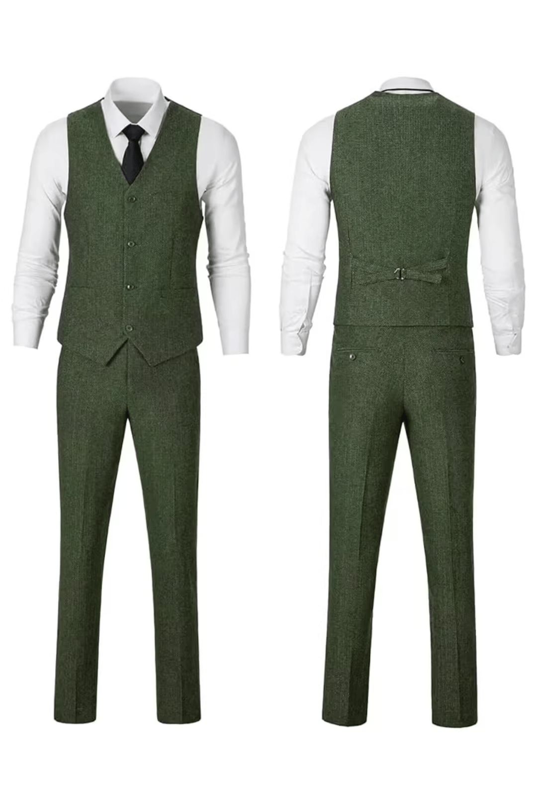 Men's Herringbone Woven Suit Set with Notched Lapel and Vest