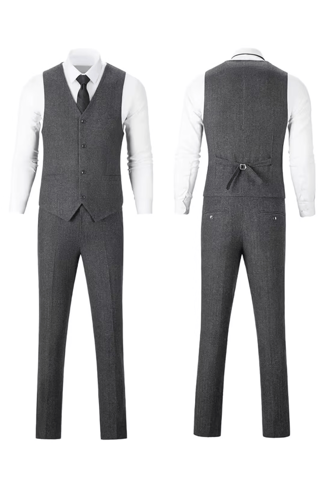Men's Herringbone Woven Suit Set with Notched Lapel and Vest
