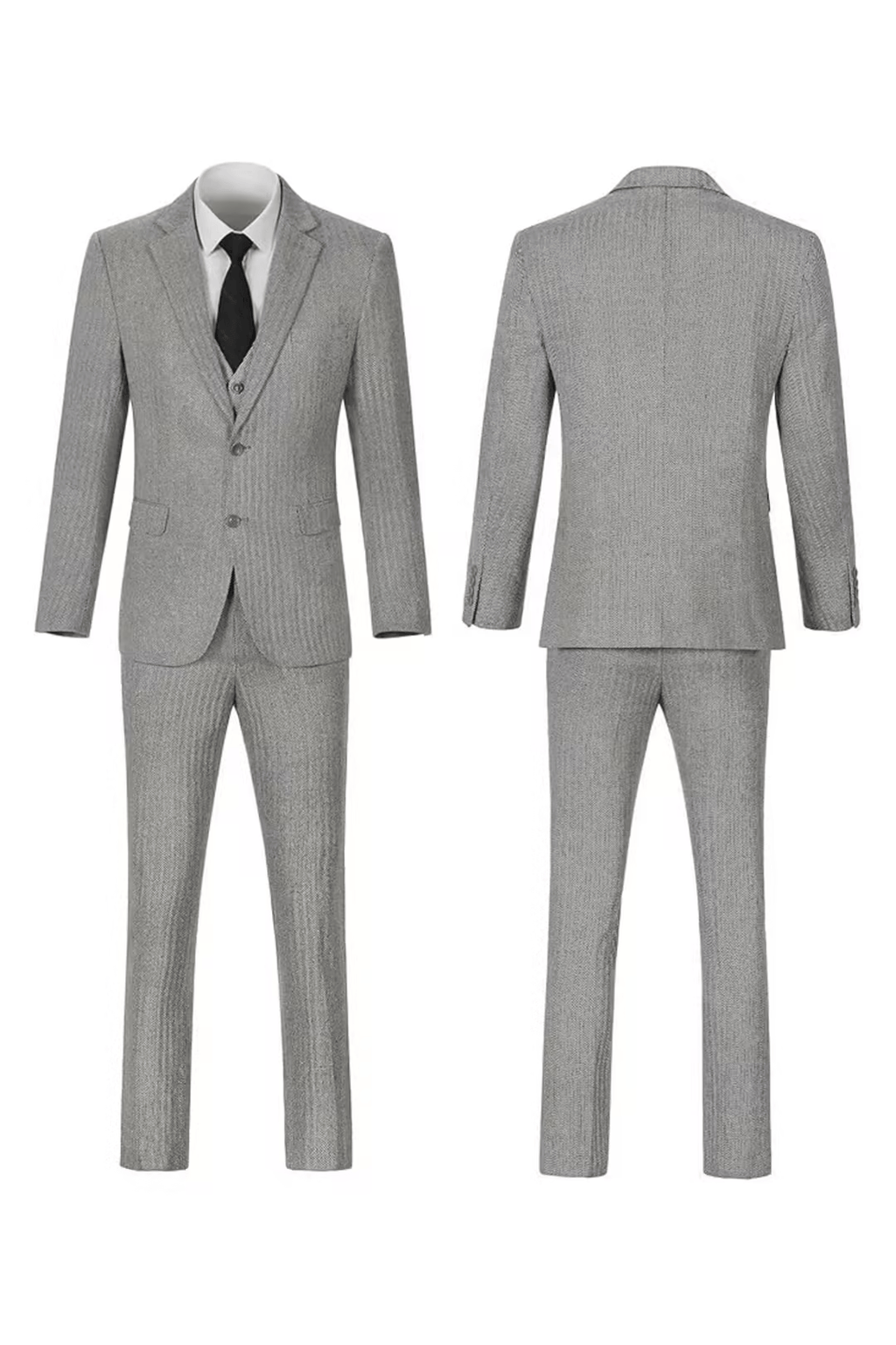 Men's Herringbone Woven Suit Set with Notched Lapel and Vest