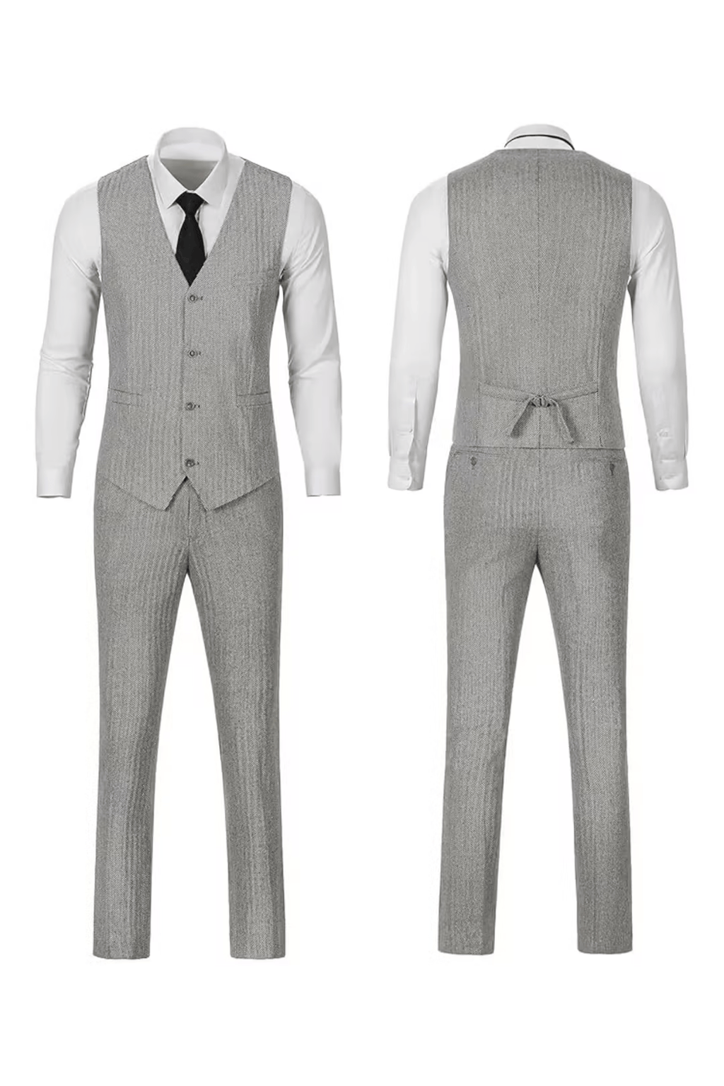 Men's Herringbone Woven Suit Set with Notched Lapel and Vest