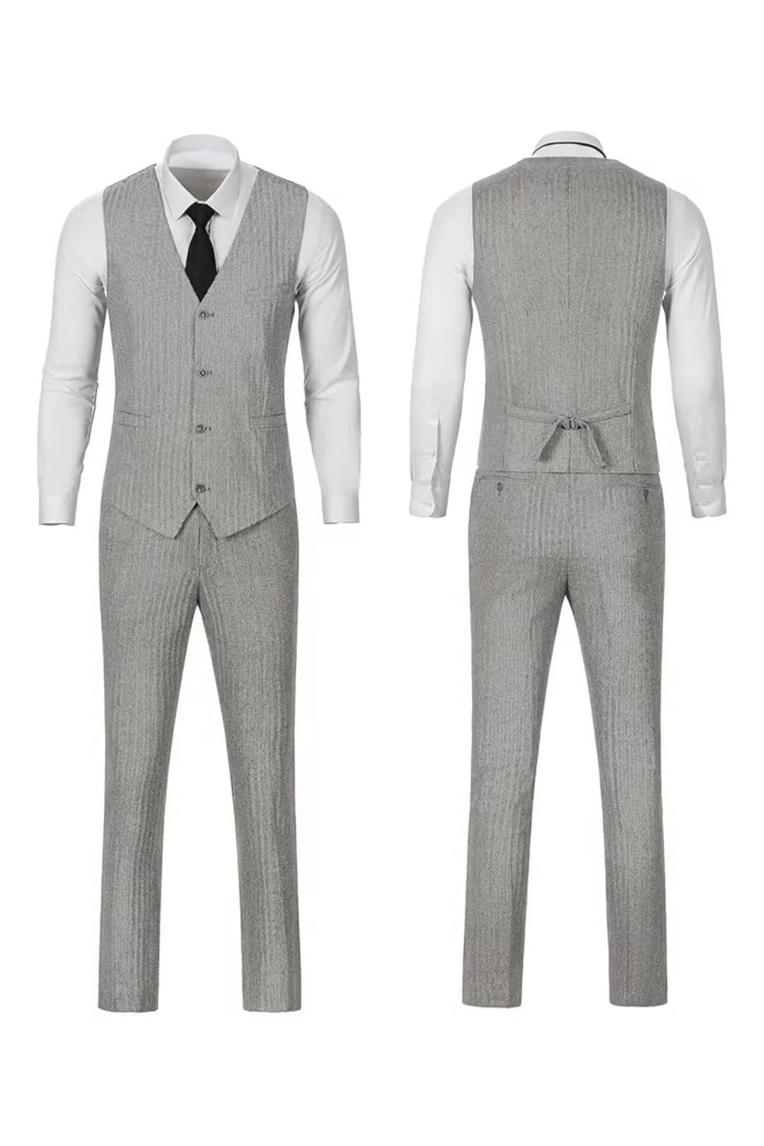 Men's Herringbone Woven Suit Set with Notched Lapel and Vest