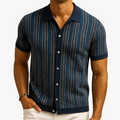 Men's Knit Button-Front Shirt with Herringbone Pattern and Collar