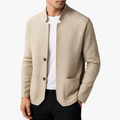 Men's Knit Cardigan with Stand Collar and Patch Pockets