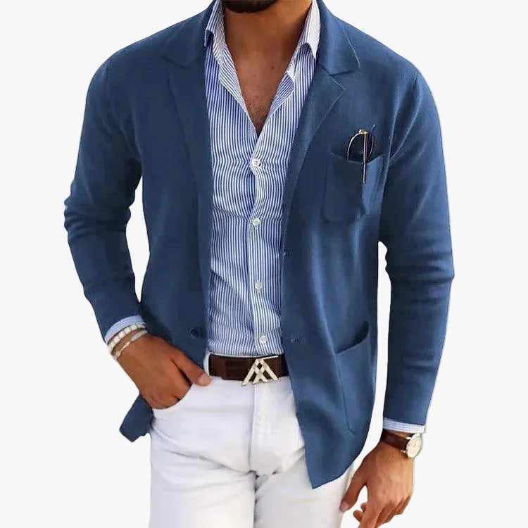 Men's Knit Coat with Notch Lapels and Patch Pockets