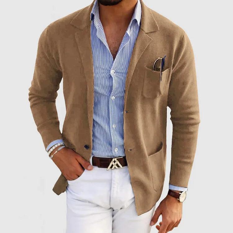 Men's Knit Coat with Notch Lapels and Patch Pockets