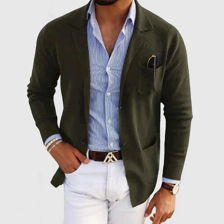 Men's Knit Coat with Notch Lapels and Patch Pockets