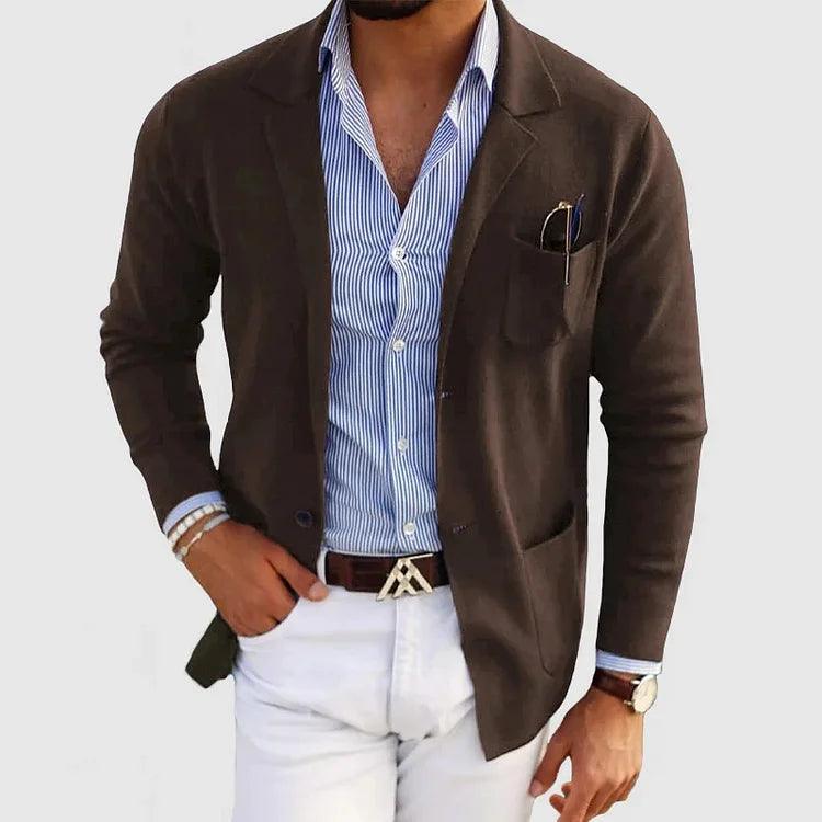 Men's Knit Coat with Notch Lapels and Patch Pockets
