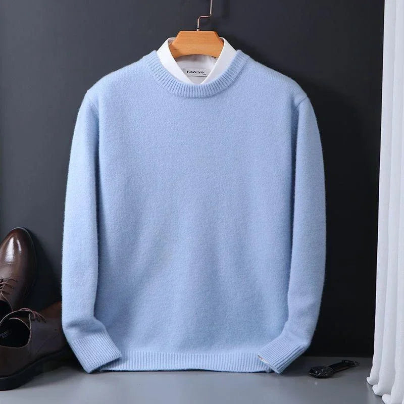 Men's Knit Crewneck Sweater with Ribbed Cuffs and Hem