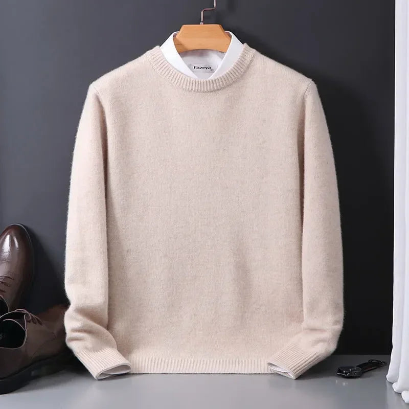 Men's Knit Crewneck Sweater with Ribbed Cuffs and Hem