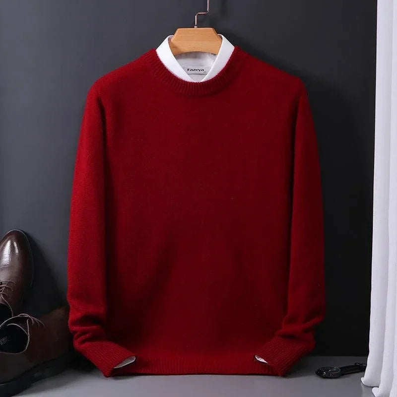 Men's Knit Crewneck Sweater with Ribbed Cuffs and Hem
