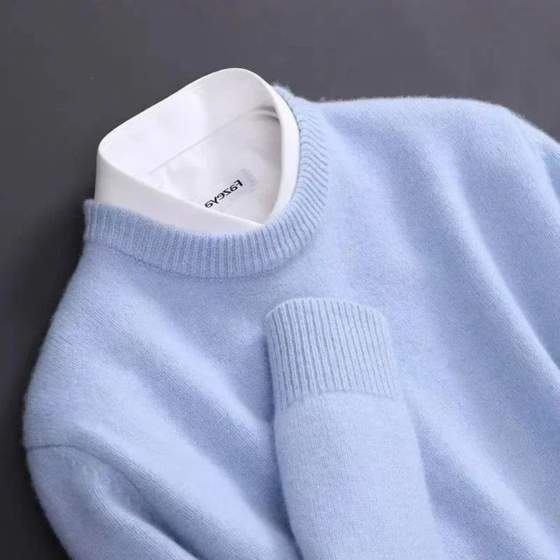 Men's Knit Crewneck Sweater with Ribbed Cuffs and Hem