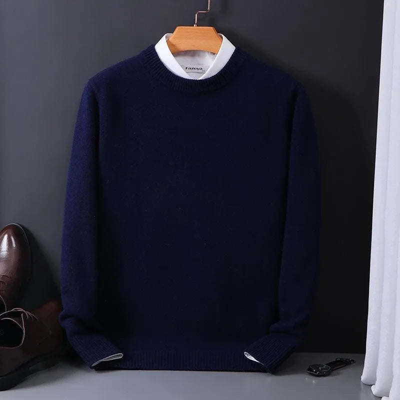 Men's Knit Crewneck Sweater with Ribbed Cuffs and Hem