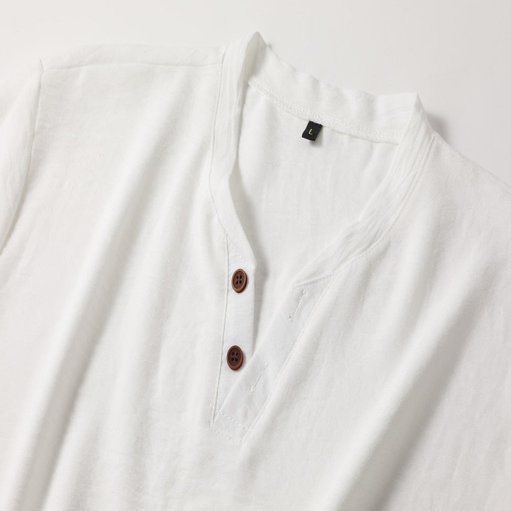 Men's Knit Henley Shirt with V Neck and Short Sleeves