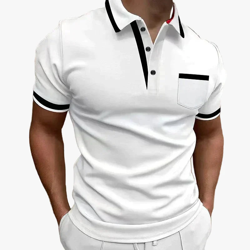 Men's Knit Polo Shirt with Button Placket and Chest Pocket