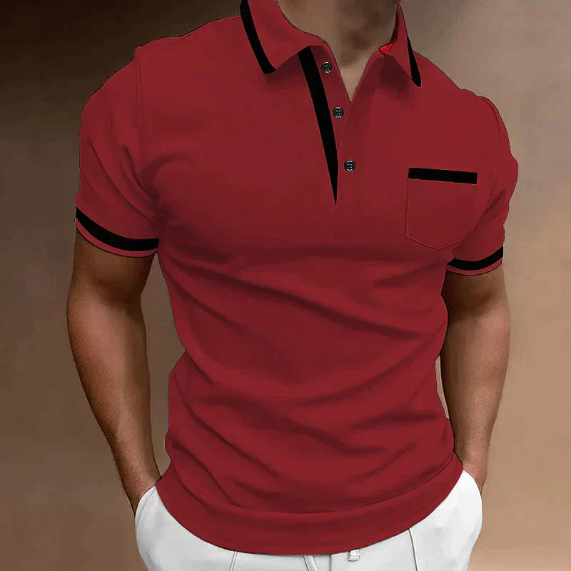 Men's Knit Polo Shirt with Button Placket and Chest Pocket