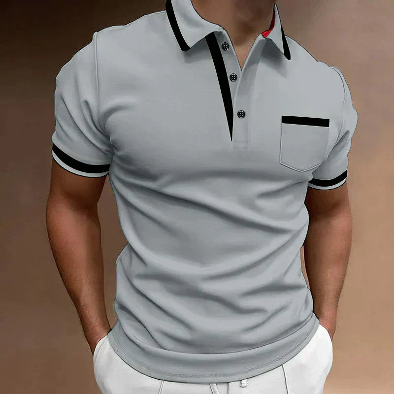 Men's Knit Polo Shirt with Button Placket and Chest Pocket