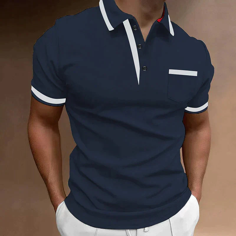 Men's Knit Polo Shirt with Button Placket and Chest Pocket