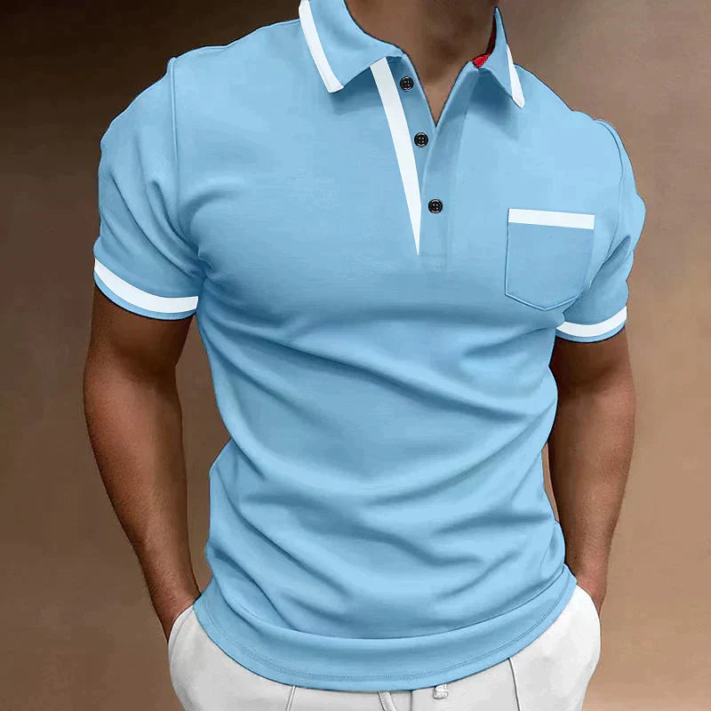 Men's Knit Polo Shirt with Button Placket and Chest Pocket
