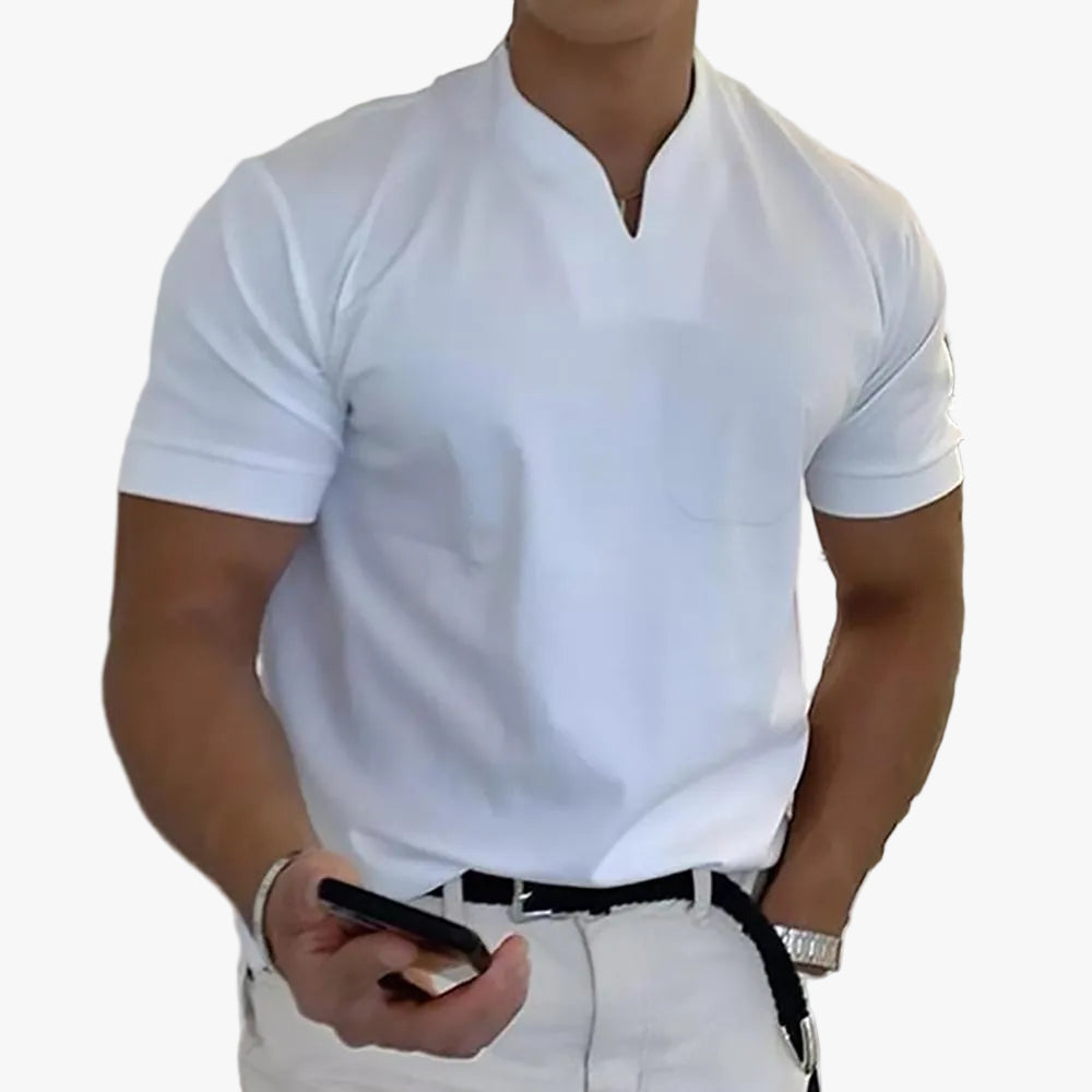 Men's Knit Polo Shirt with Notch Neck and Chest Pocket
