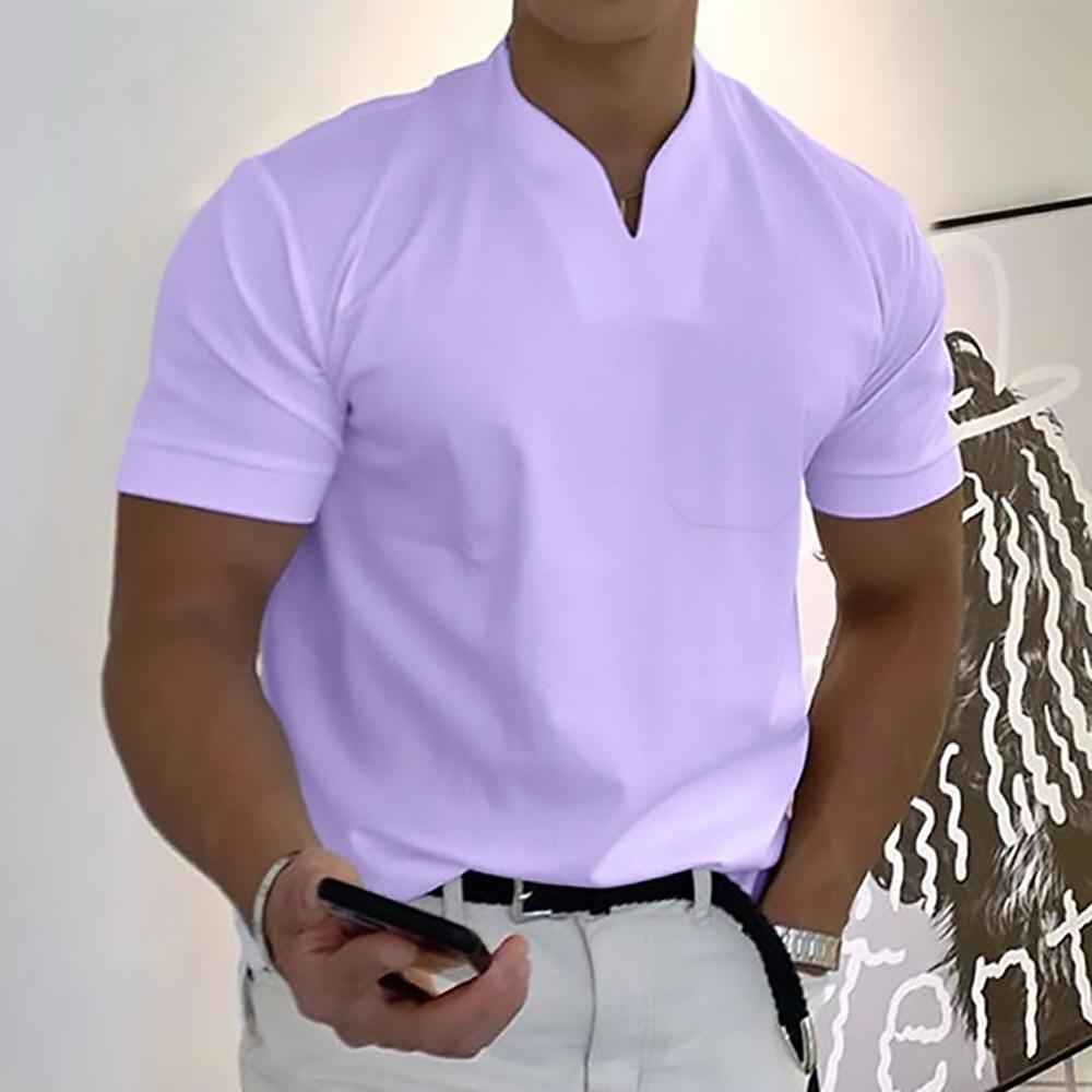 Men's Knit Polo Shirt with Notch Neck and Chest Pocket